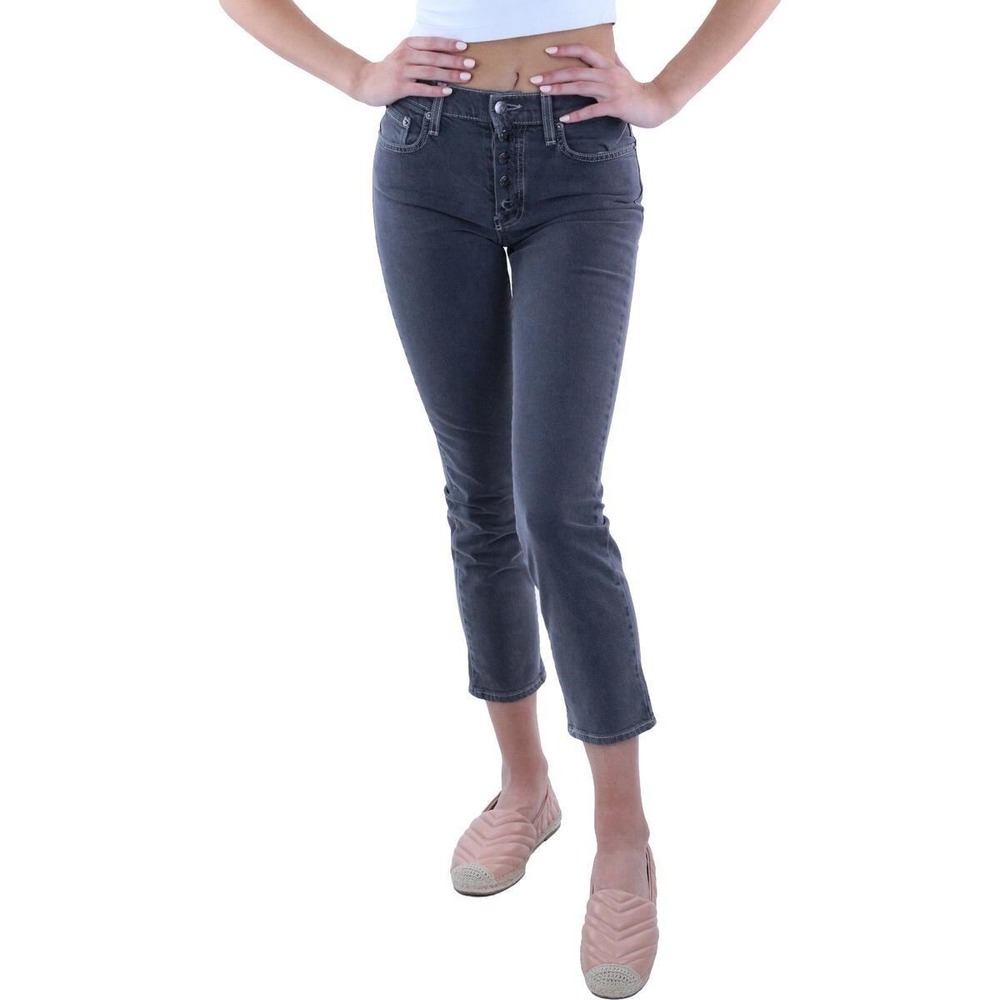 Pistola Charlie Gray Button Fly Cropped Straight Leg Jeans Womens Size 24 Preppy